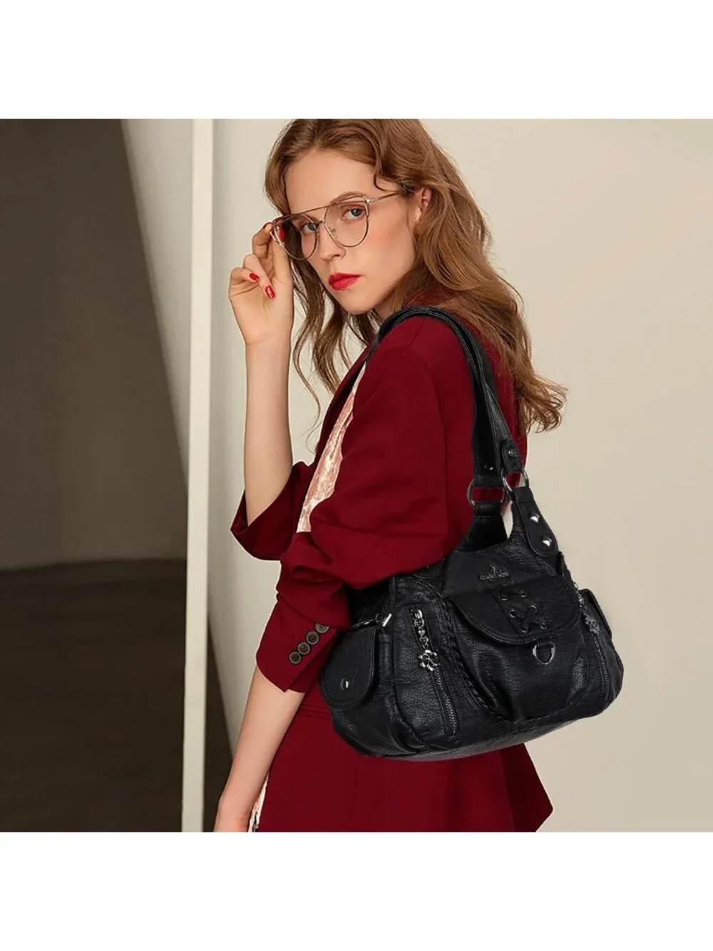 Chic Vegan Leather Hobo Bag for Women | Y2K Multi-Pocket Crossbody Tote